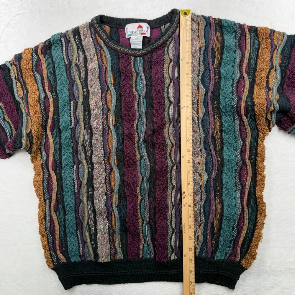 Florence Tricot Large Sweater 3D Textured Knit Multi-Color Retro 90s Coogi-Style